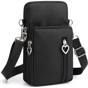 Women's Black 2 Small Crossbody Waterproof Nylon Purses Mini Shoulder Travel Bag